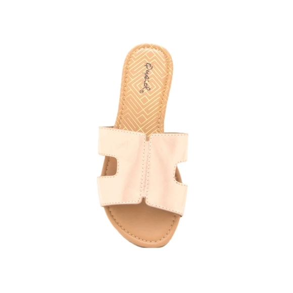 Qupid Shoes - ROSE GOLD METALLIC SLIDE SANDALS